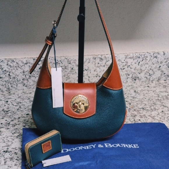 Dooney & Bourke Handbags - Dooney & Bourke Turnlock Hobo And Small Card Case Wallet Set Teal Leather NWT